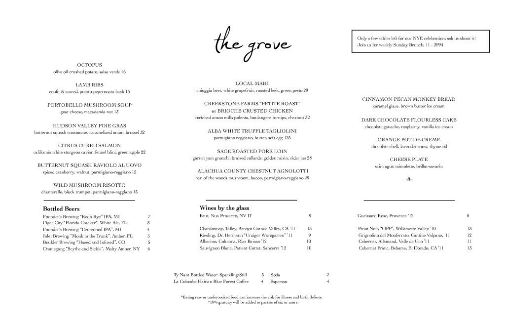 The Grove Menu