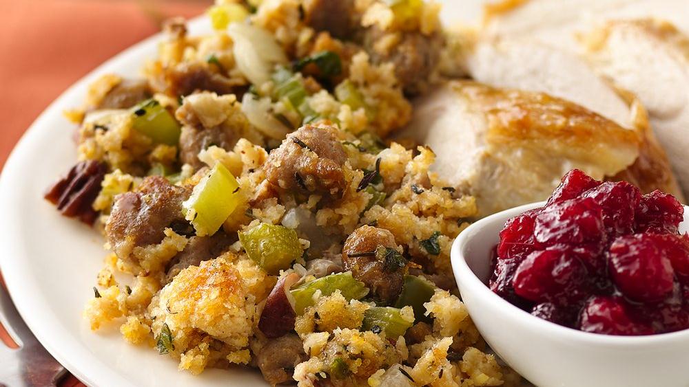 stuffing and cranberry sauce